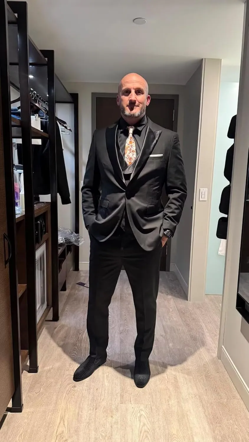 Mens Tuxedo Suit 3 Piece Slim Fit Double Breasted Suit Men Wedding Prom Party Dinner Tuxedo with Tie