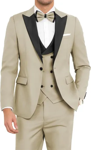 Mens Tuxedo Suit 3 Piece Slim Fit Double Breasted Suit Men Wedding Prom Party Dinner Tuxedo with Tie