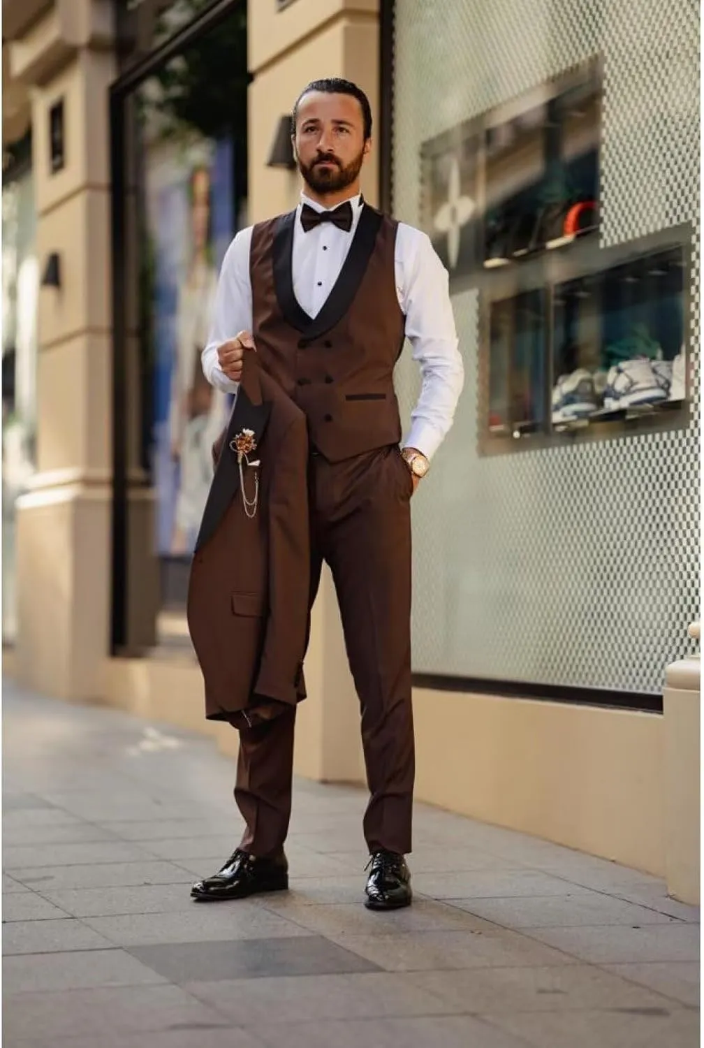 Mens Tuxedo Suit 3 Piece Slim Fit Double Breasted Suit Men Wedding Prom Party Dinner Tuxedo with Tie