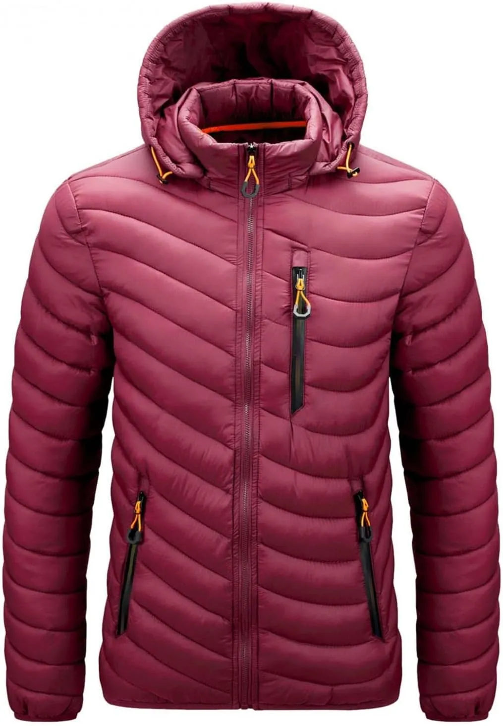 Mens Winter Coats Lightweight Puffer Jacket Hooded Quilted Puffer Coat Full Zip Up Padded Outwear with Removable Hood