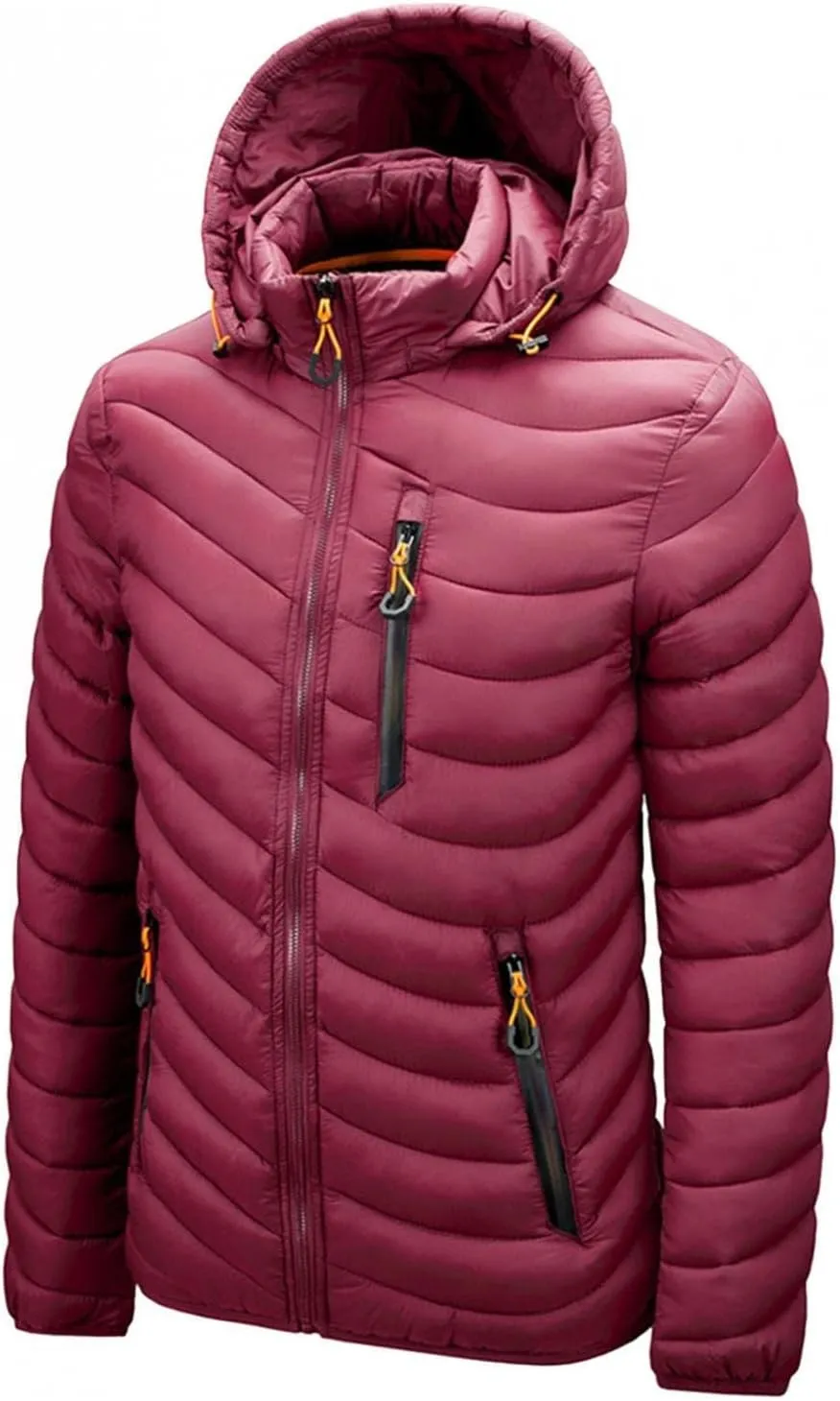 Mens Winter Coats Lightweight Puffer Jacket Hooded Quilted Puffer Coat Full Zip Up Padded Outwear with Removable Hood
