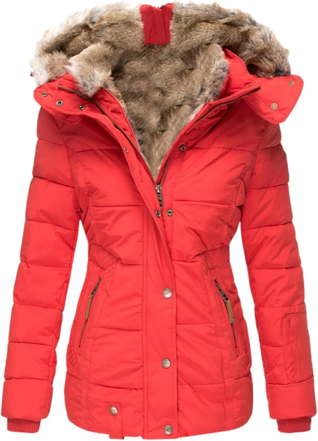 Mmoneyake Women's Winter Puffer Coat Fleece Lined Down Jacket Warm Thicken Long Parka Hooded Jacket Overcoat with Pockets