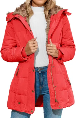 Mmoneyake Women's Winter Puffer Coat Fleece Lined Down Jacket Warm Thicken Long Parka Hooded Jacket Overcoat with Pockets