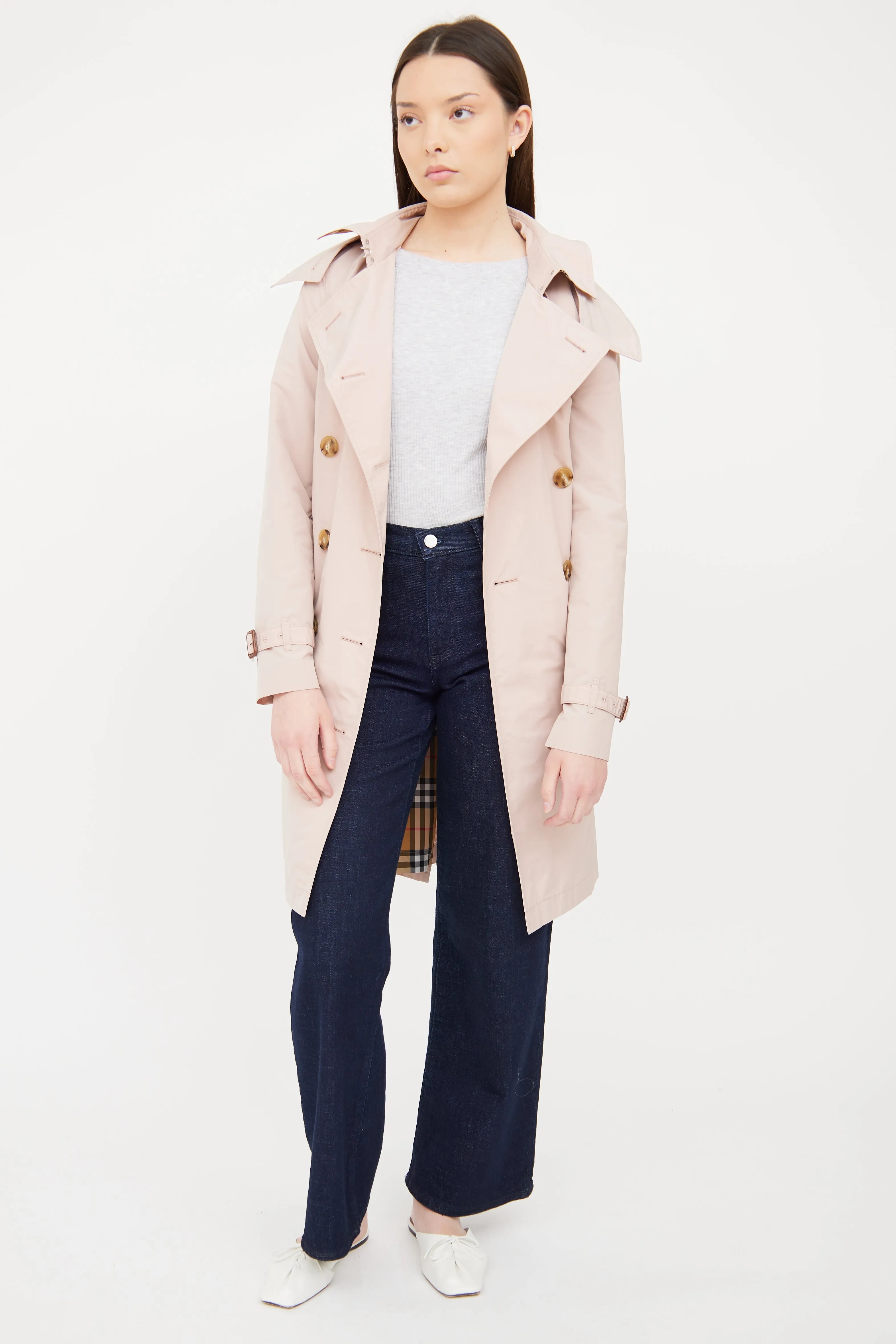 Pink Nylon Double Breasted Trench