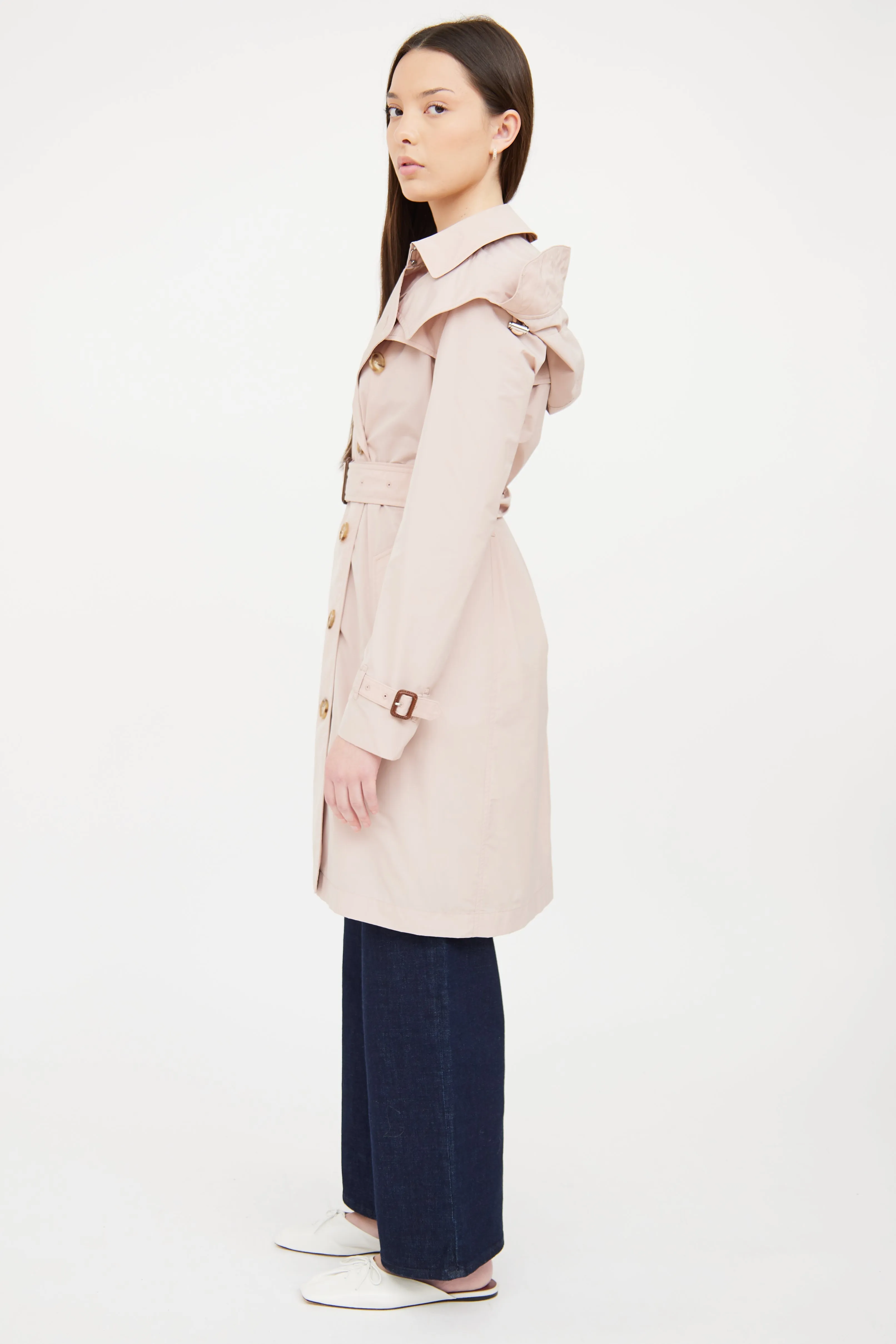 Pink Nylon Double Breasted Trench