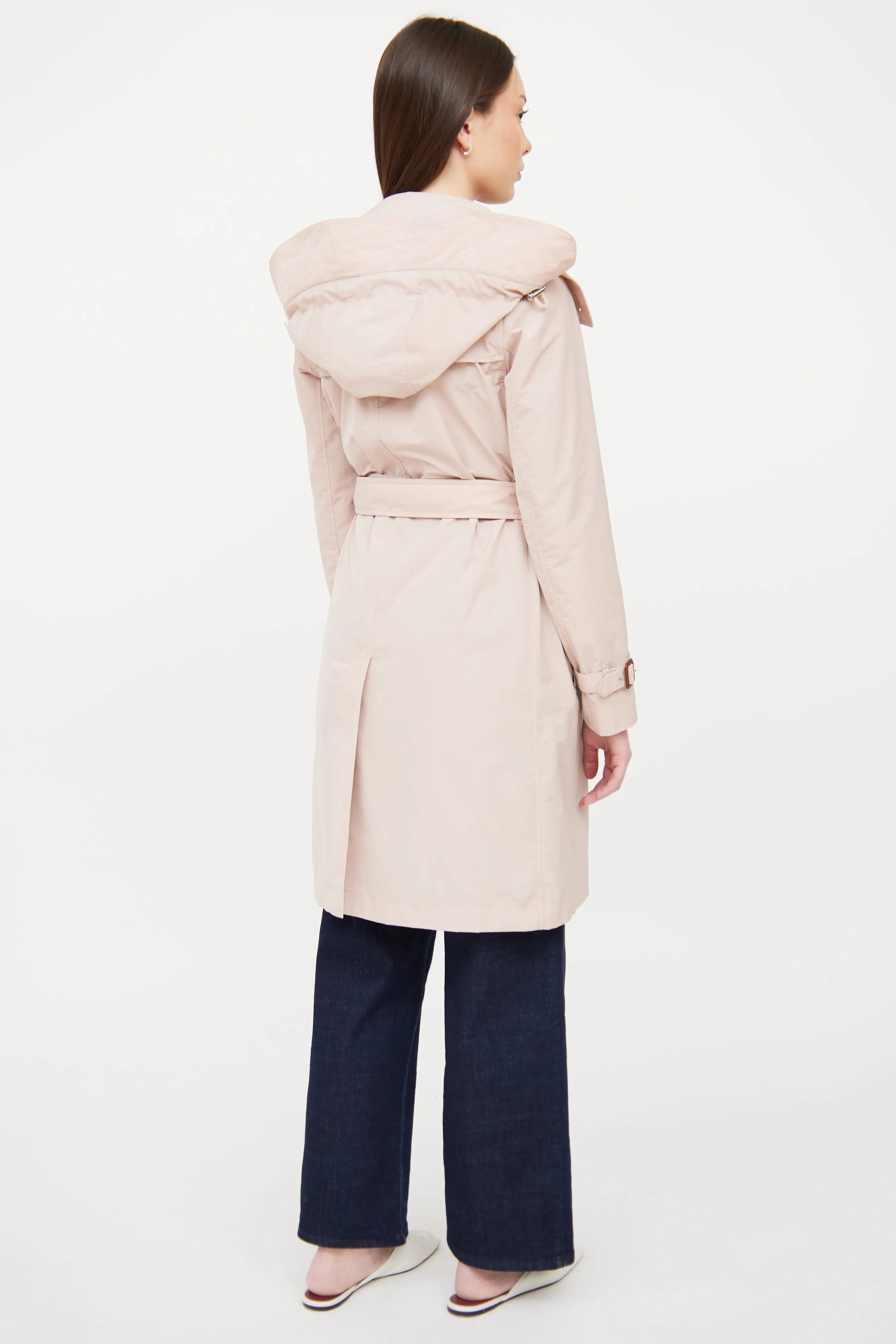Pink Nylon Double Breasted Trench