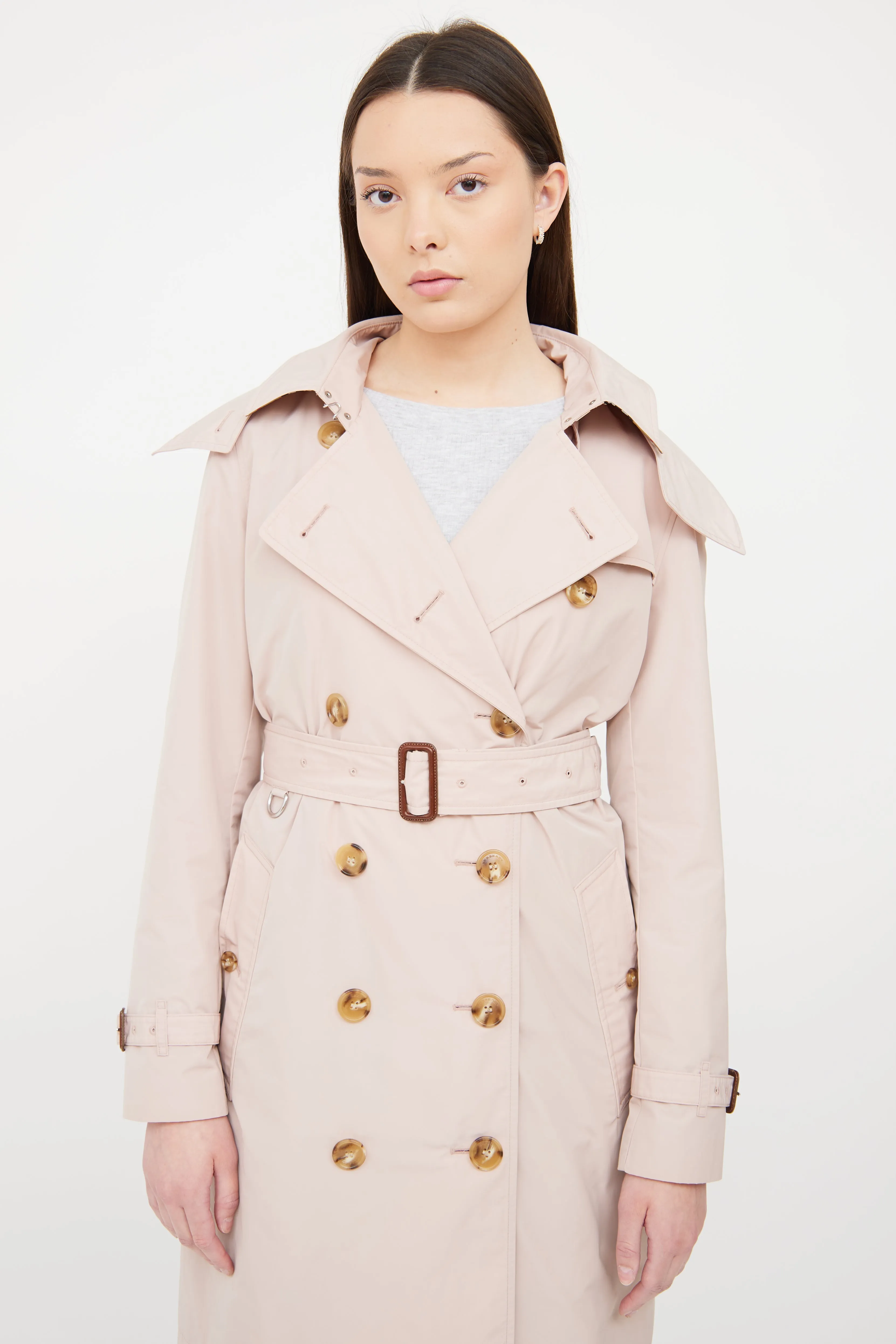 Pink Nylon Double Breasted Trench