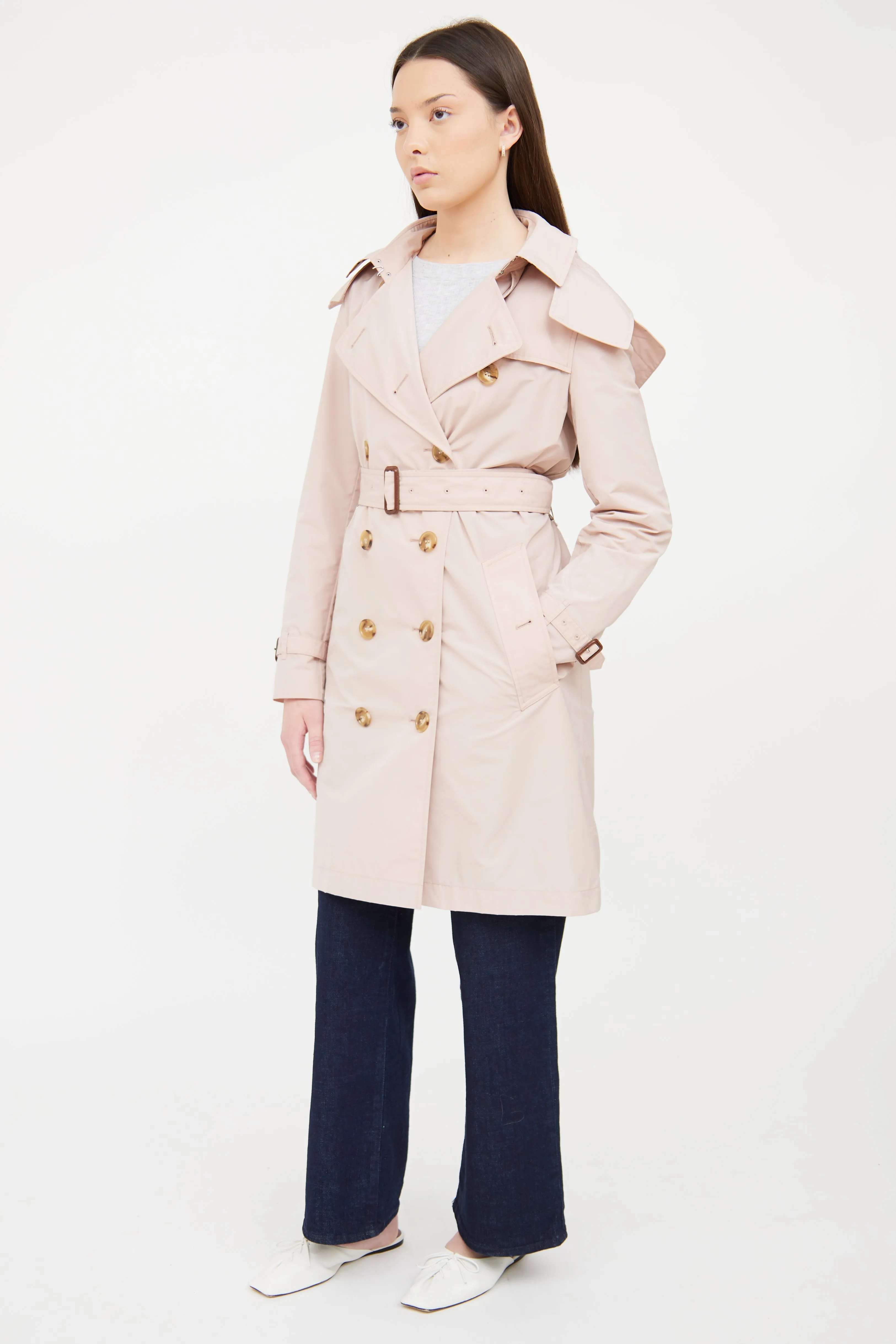 Pink Nylon Double Breasted Trench