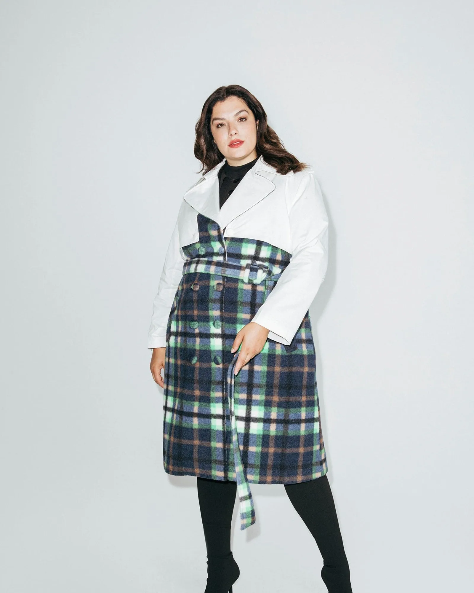 Plaid Two Tone Trench Coat | Green