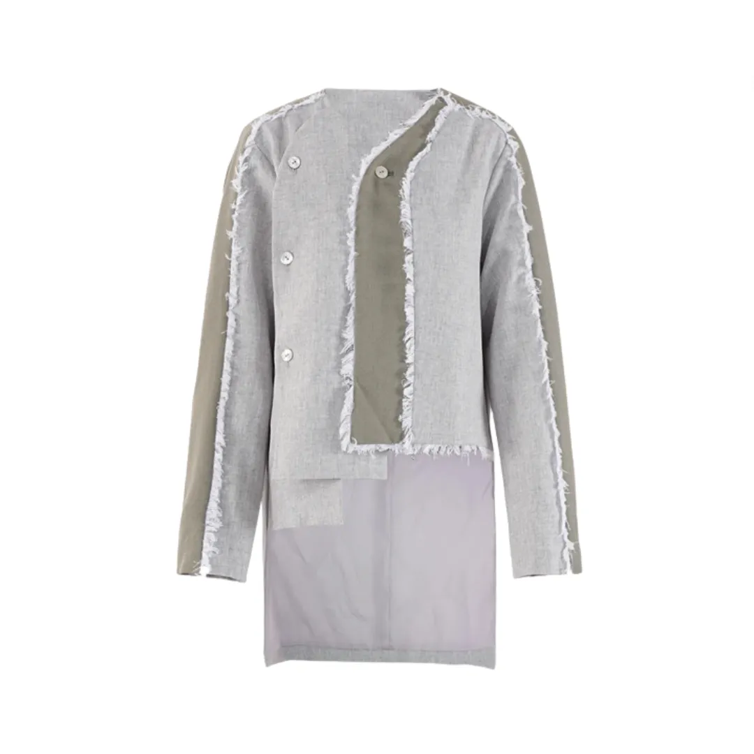 Pre Order:  Asymmetric Hem Tassel Patchwork Loose Blazer