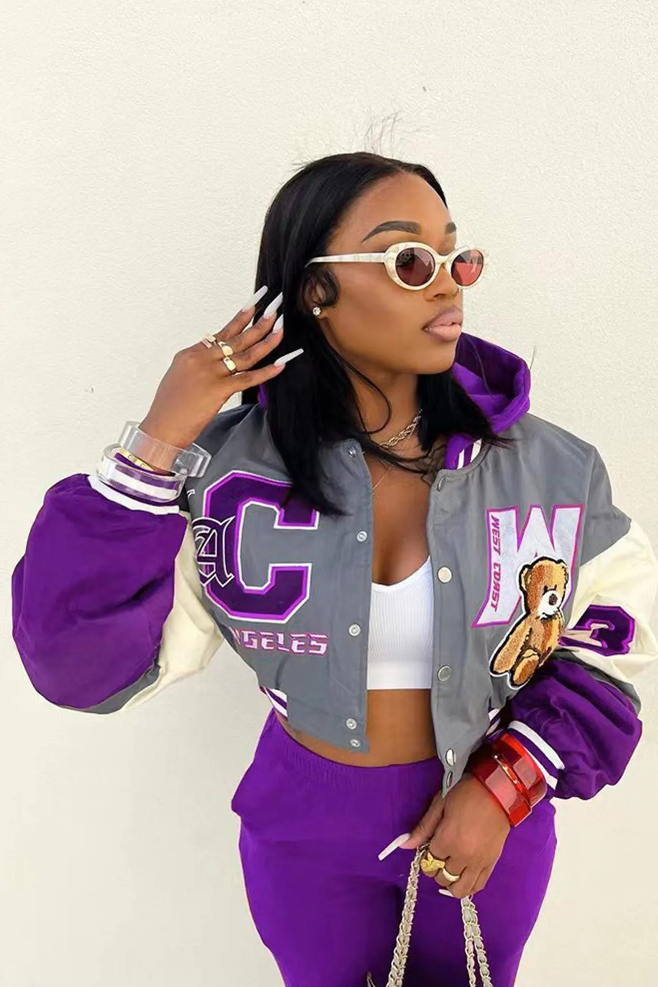 Printed Baseball Jacket Long Pants Suits