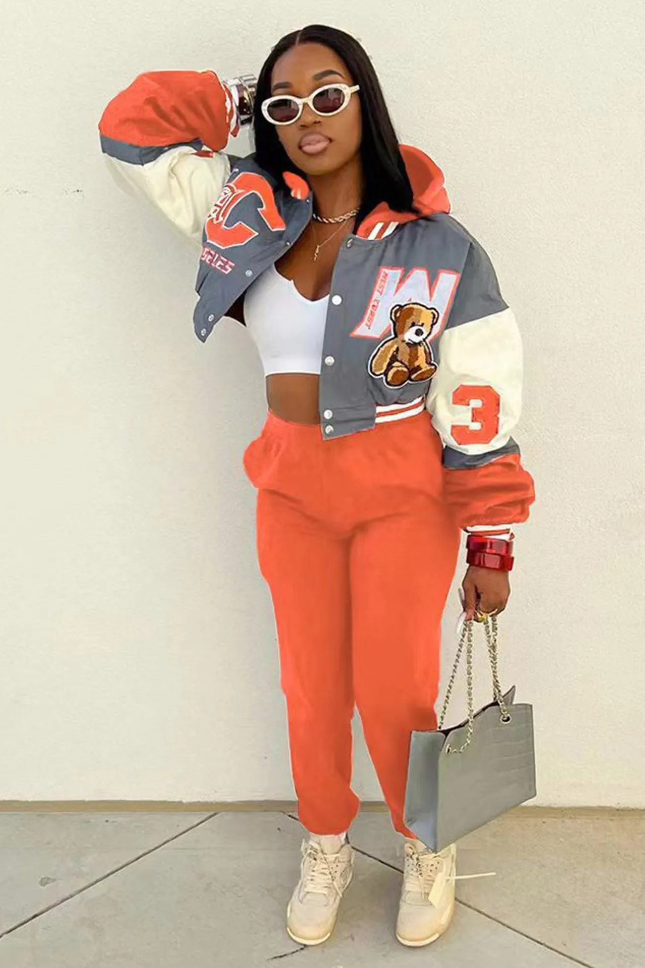 Printed Baseball Jacket Long Pants Suits