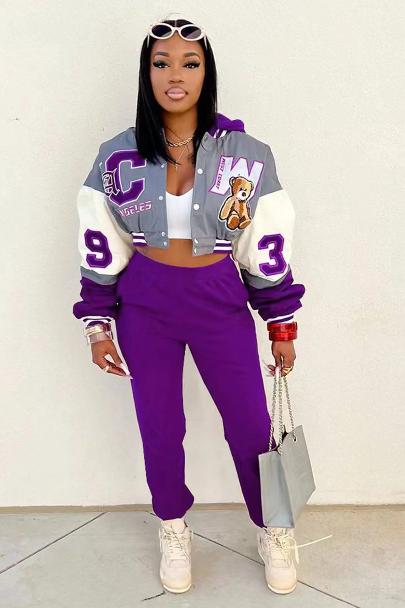 Printed Baseball Jacket Long Pants Suits