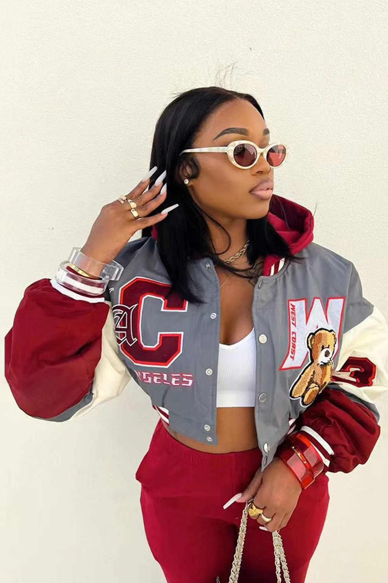 Printed Baseball Jacket Long Pants Suits