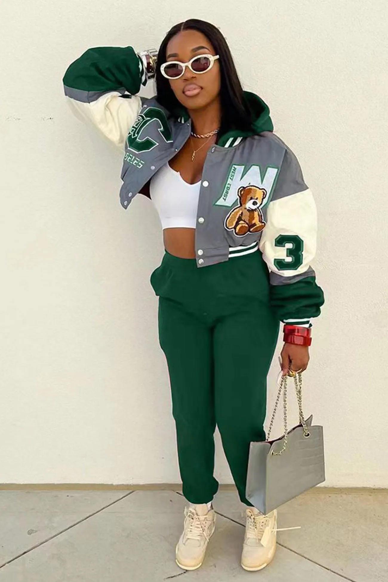 Printed Baseball Jacket Long Pants Suits