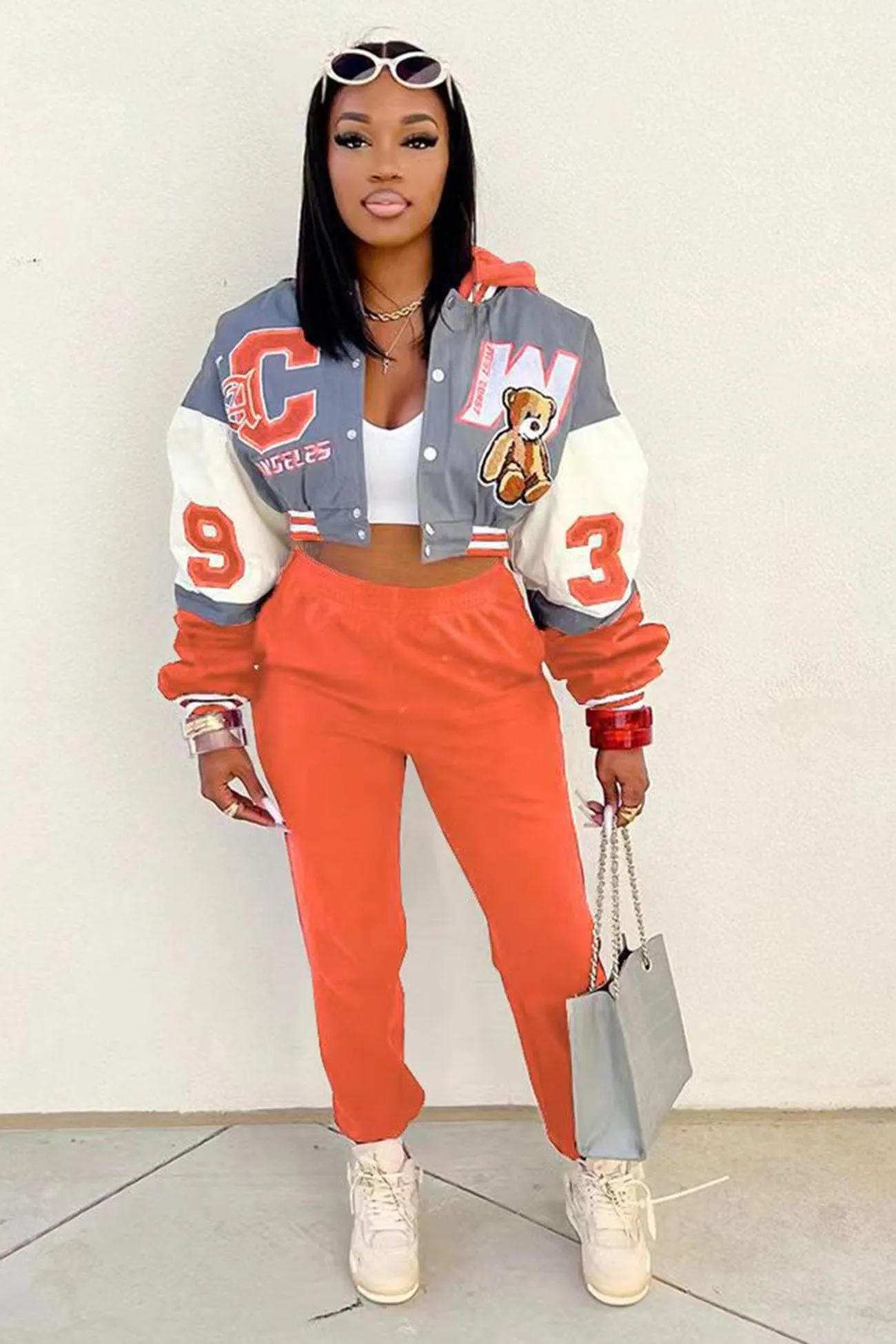 Printed Baseball Jacket Long Pants Suits