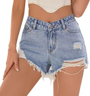 Shorts for Women Denim High Waisted Ripped Hole Stretchable Boyfriend Shorts Jeans Solid Cute Frayed Raw Hem Slim Shorts Summer Shorts for Women