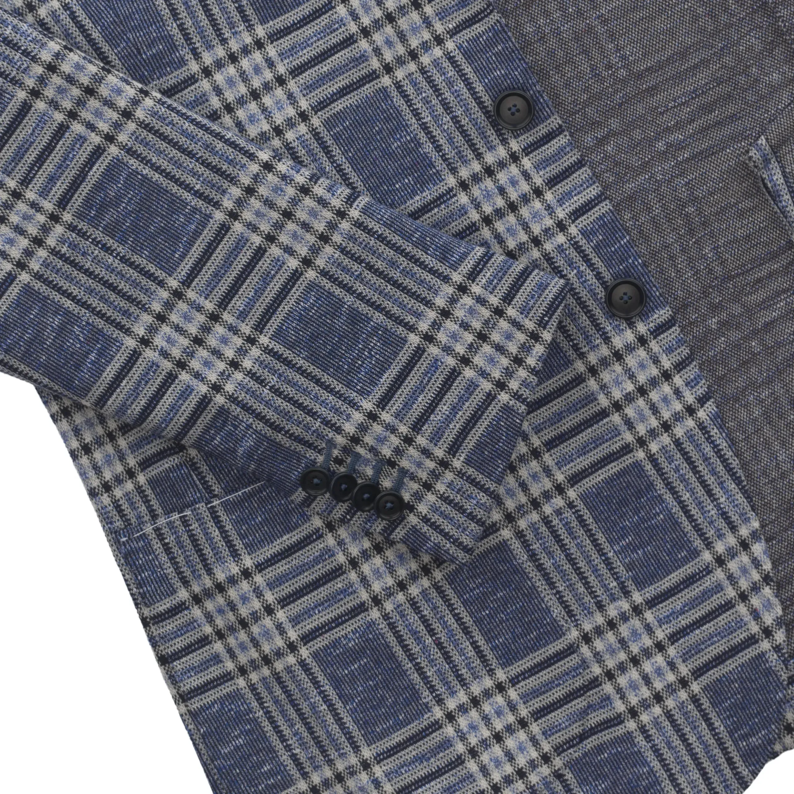 Single-Breasted Wool-Silk Blend Jacket in Blue Check