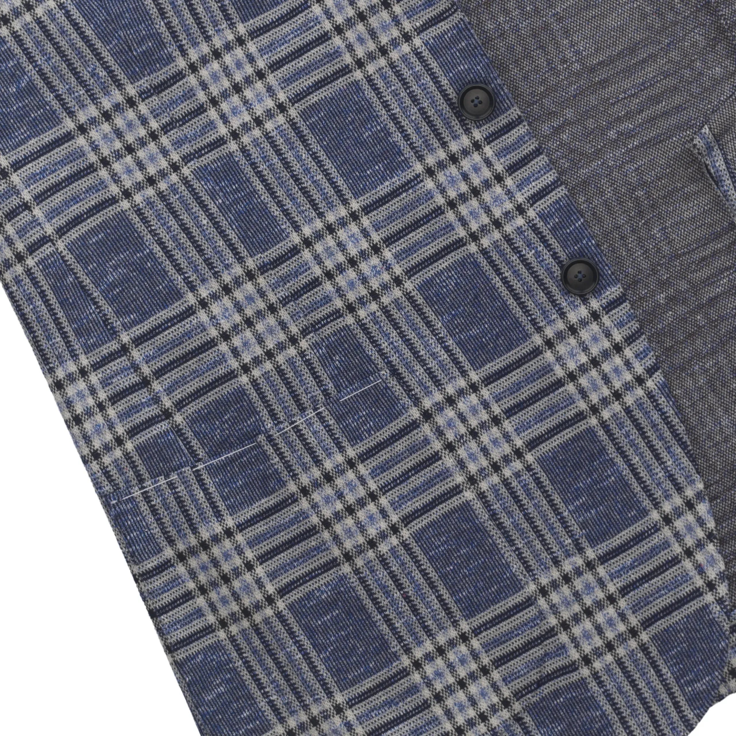 Single-Breasted Wool-Silk Blend Jacket in Blue Check