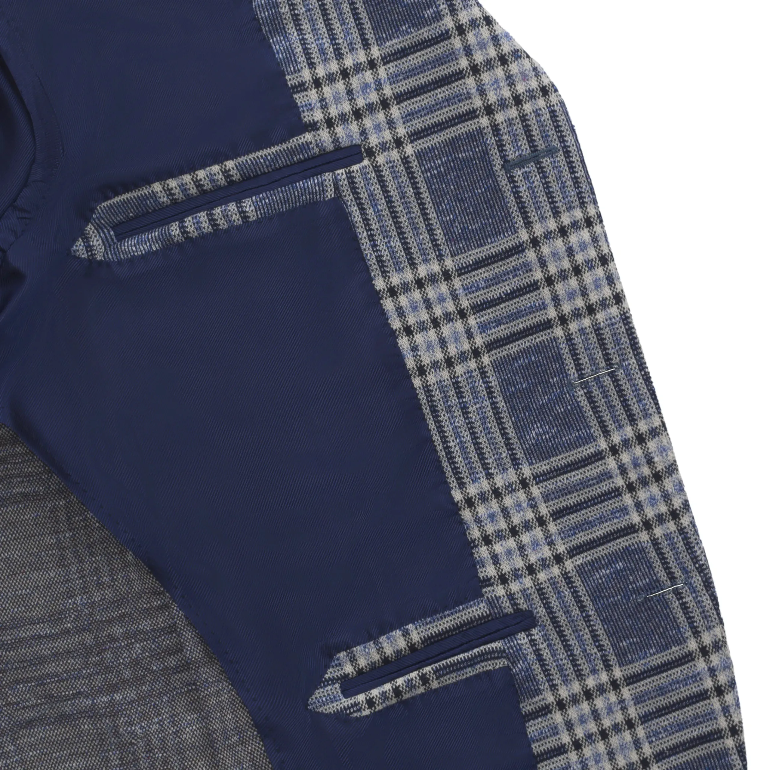 Single-Breasted Wool-Silk Blend Jacket in Blue Check