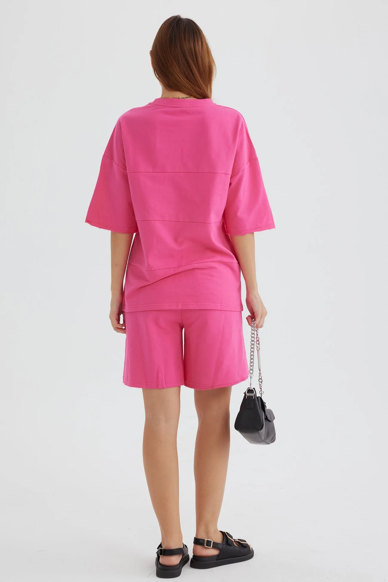 Solid Color Half Sleeve T-shirt Cotton Two-piece Shorts Set