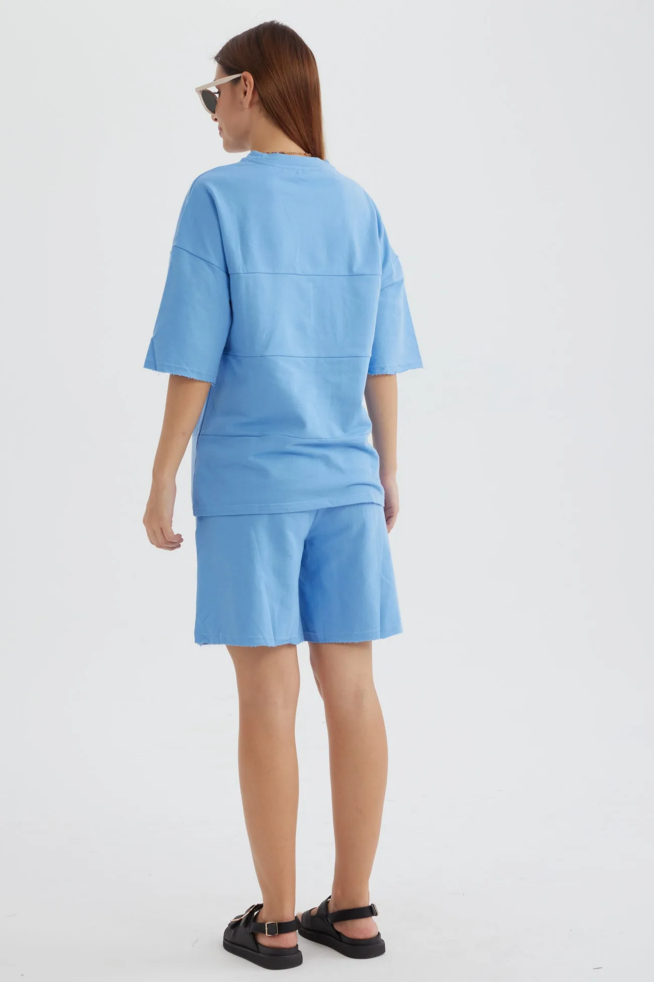 Solid Color Half Sleeve T-shirt Cotton Two-piece Shorts Set