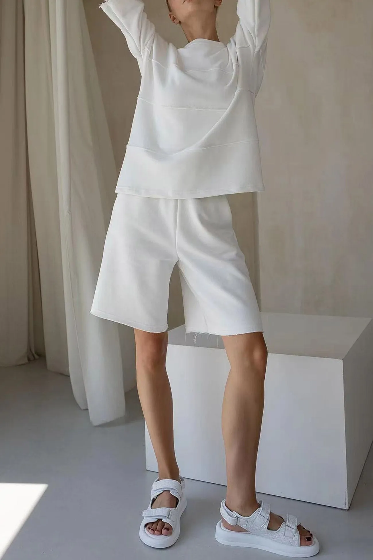Solid Color Half Sleeve T-shirt Cotton Two-piece Shorts Set