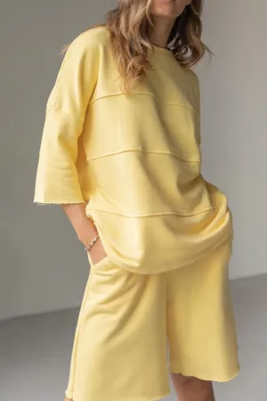 Solid Color Half Sleeve T-shirt Cotton Two-piece Shorts Set