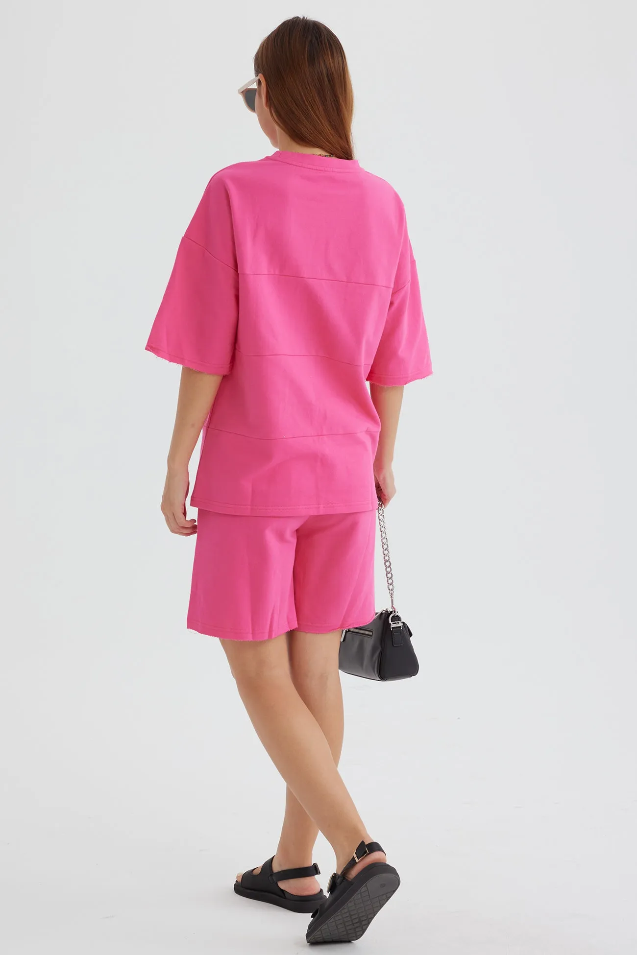 Solid Color Half Sleeve T-shirt Cotton Two-piece Shorts Set