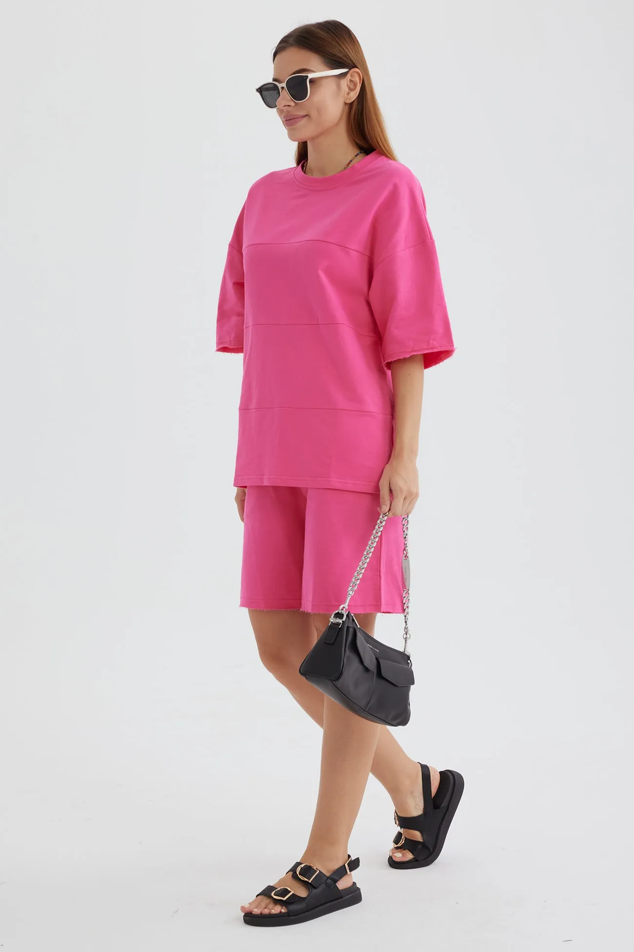 Solid Color Half Sleeve T-shirt Cotton Two-piece Shorts Set
