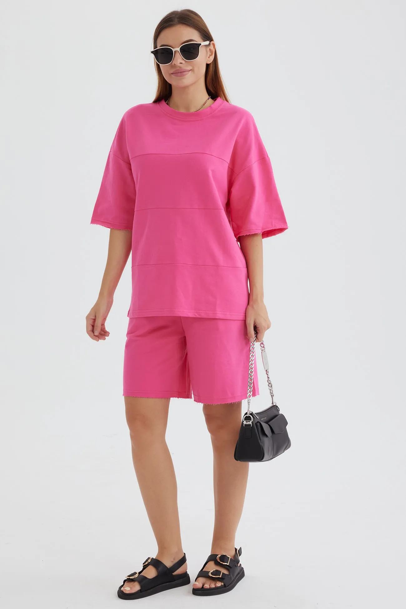 Solid Color Half Sleeve T-shirt Cotton Two-piece Shorts Set