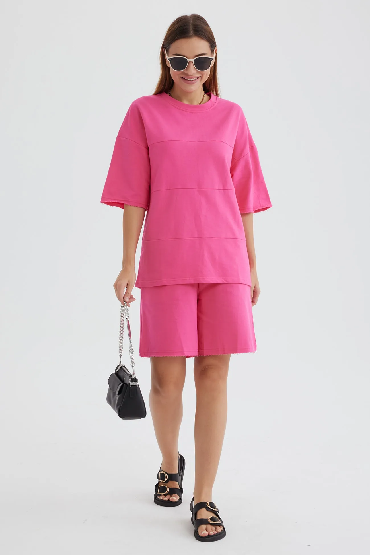 Solid Color Half Sleeve T-shirt Cotton Two-piece Shorts Set