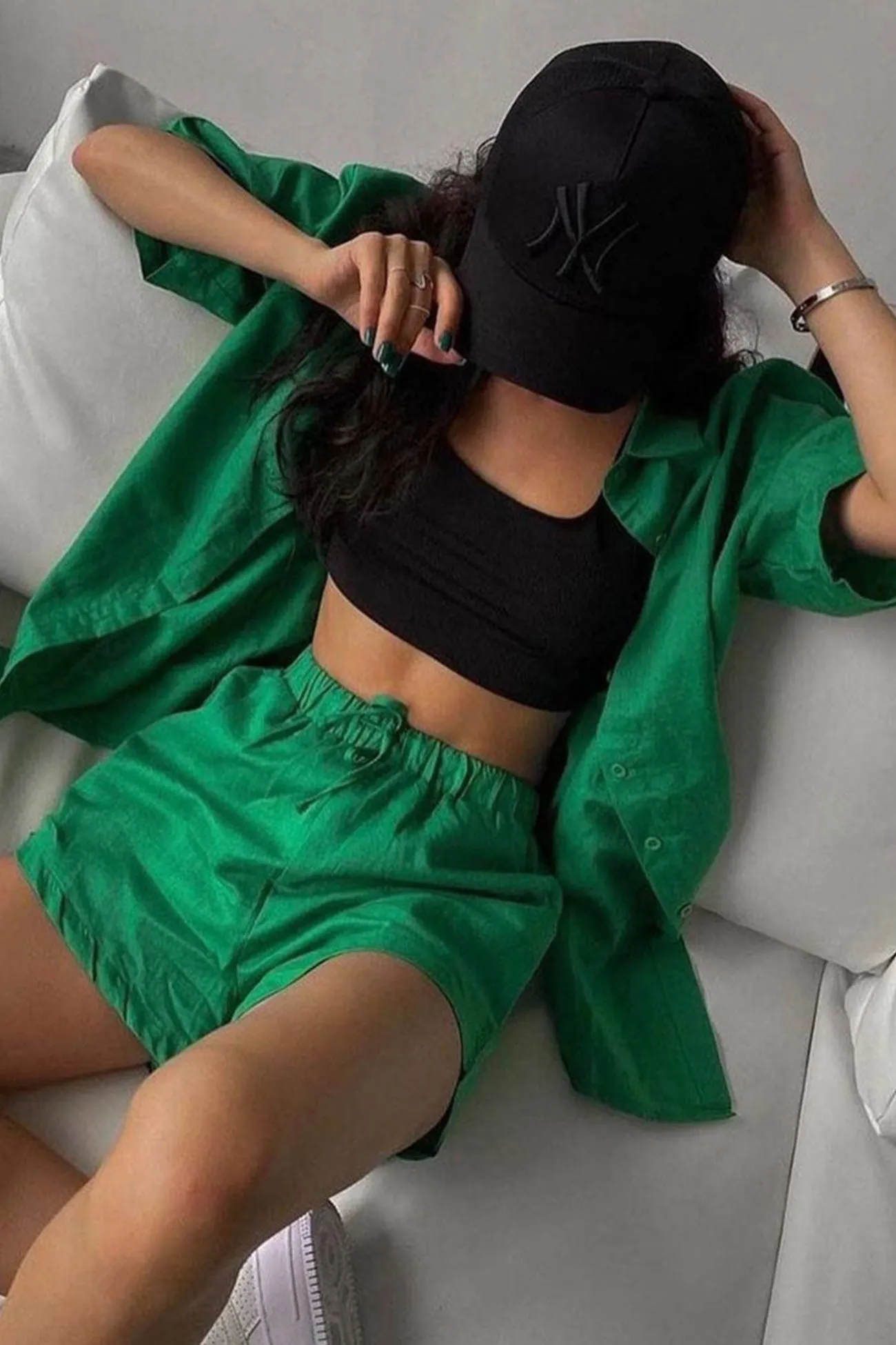 Solid Short Sleeve Shirt Drawstring Shorts Suits