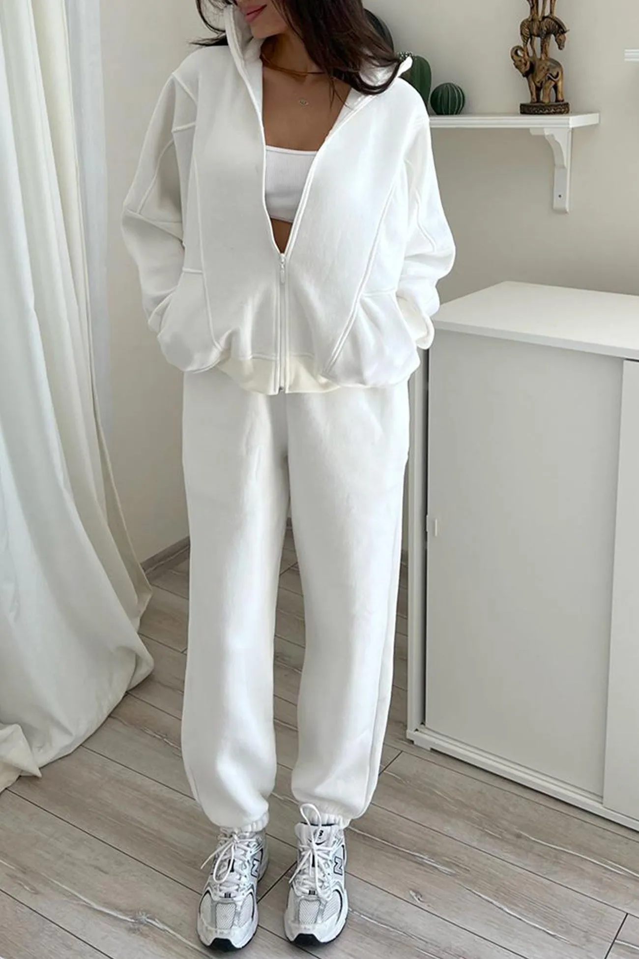 Stand Neck Fleece Hoodie Long Pants Suits