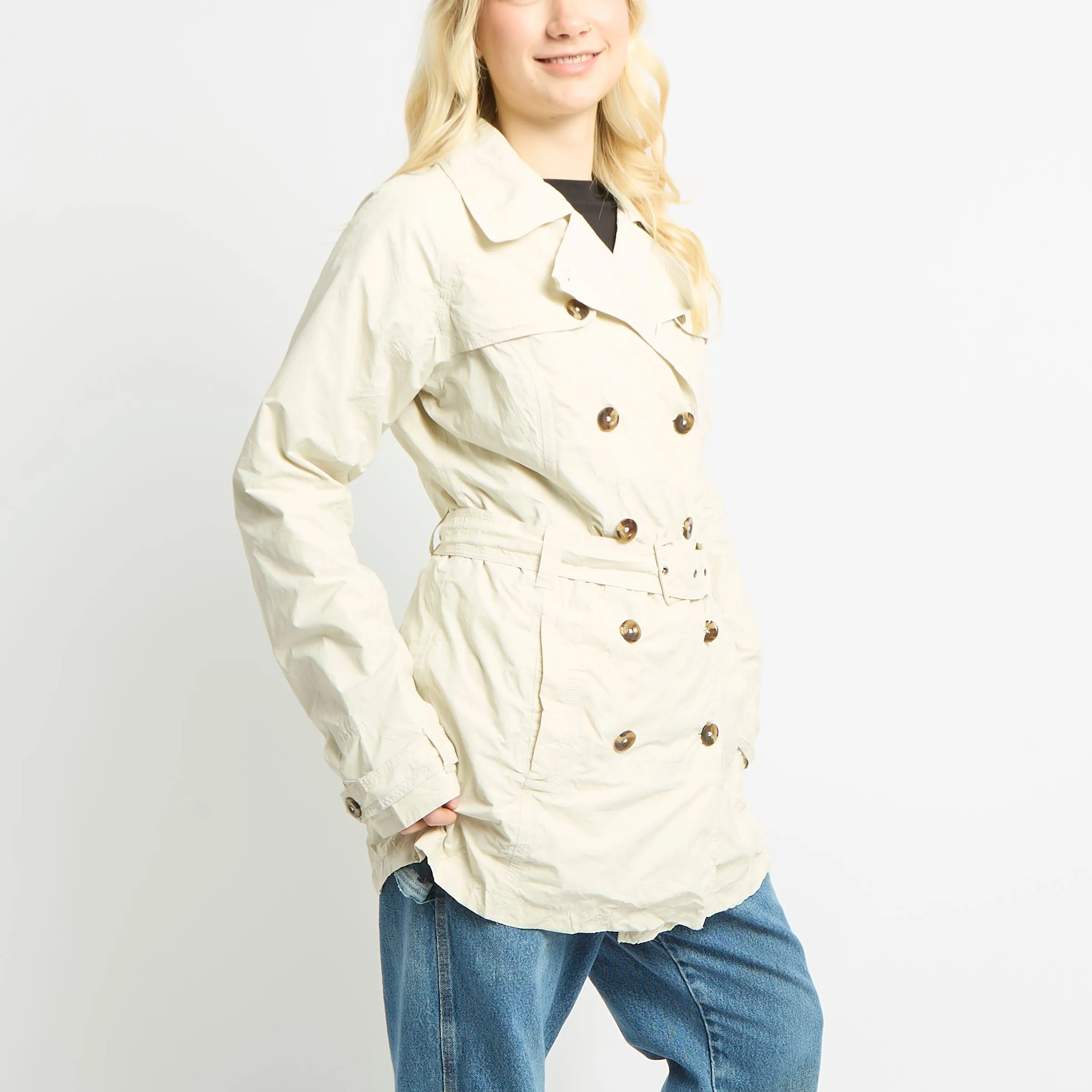 The North Face Cream Waterproof Trench Coat With Belt - L