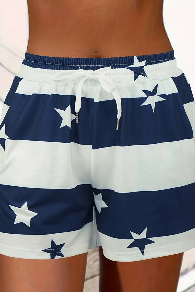 USA Stars and stripe Pockets Drawstring Shorts