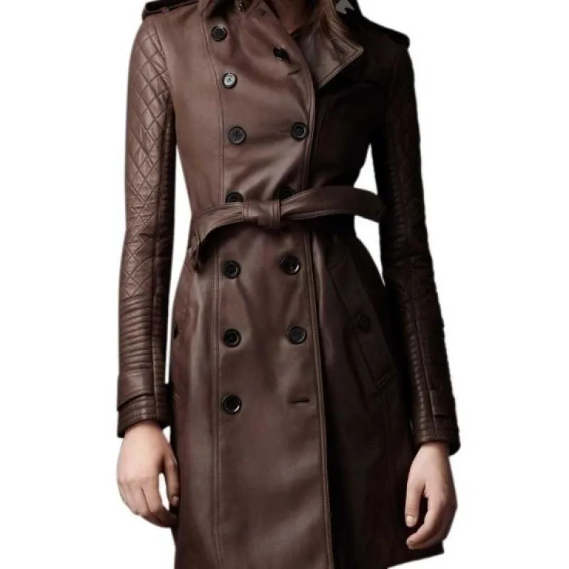 Women leather long Trench Coat By TJS