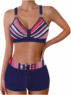 Women's Bathing Suits Sexy Coconut Tropics Palm Print Backless High Waist Two-Piece Tummy Control Bikini Swimsuit