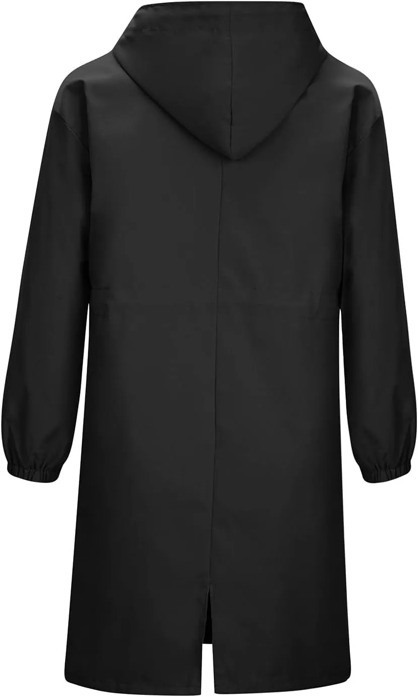 Womens Hooded Trench Coats Fall Lightweight Waterproof Rain Jackets Outdoor Button Down Plus Size Windbreaker Outwear