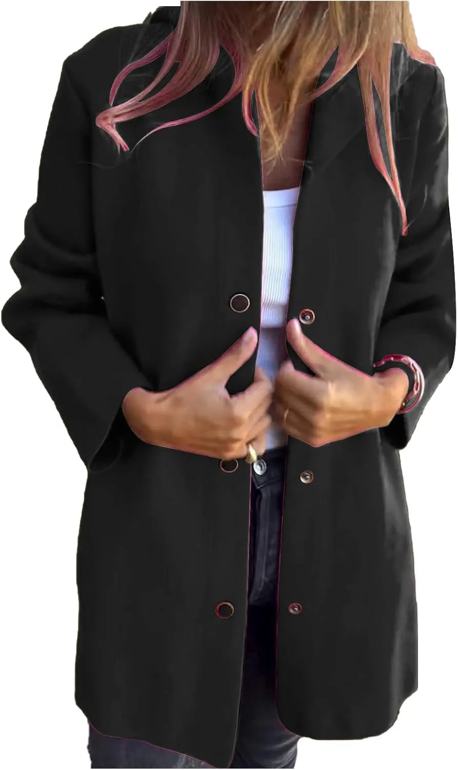 Womens Long Cardigan Casual Single Breasted Hooded Jacket Lapel Neck Long Sleeve Solid Trench Coat for Women 2024
