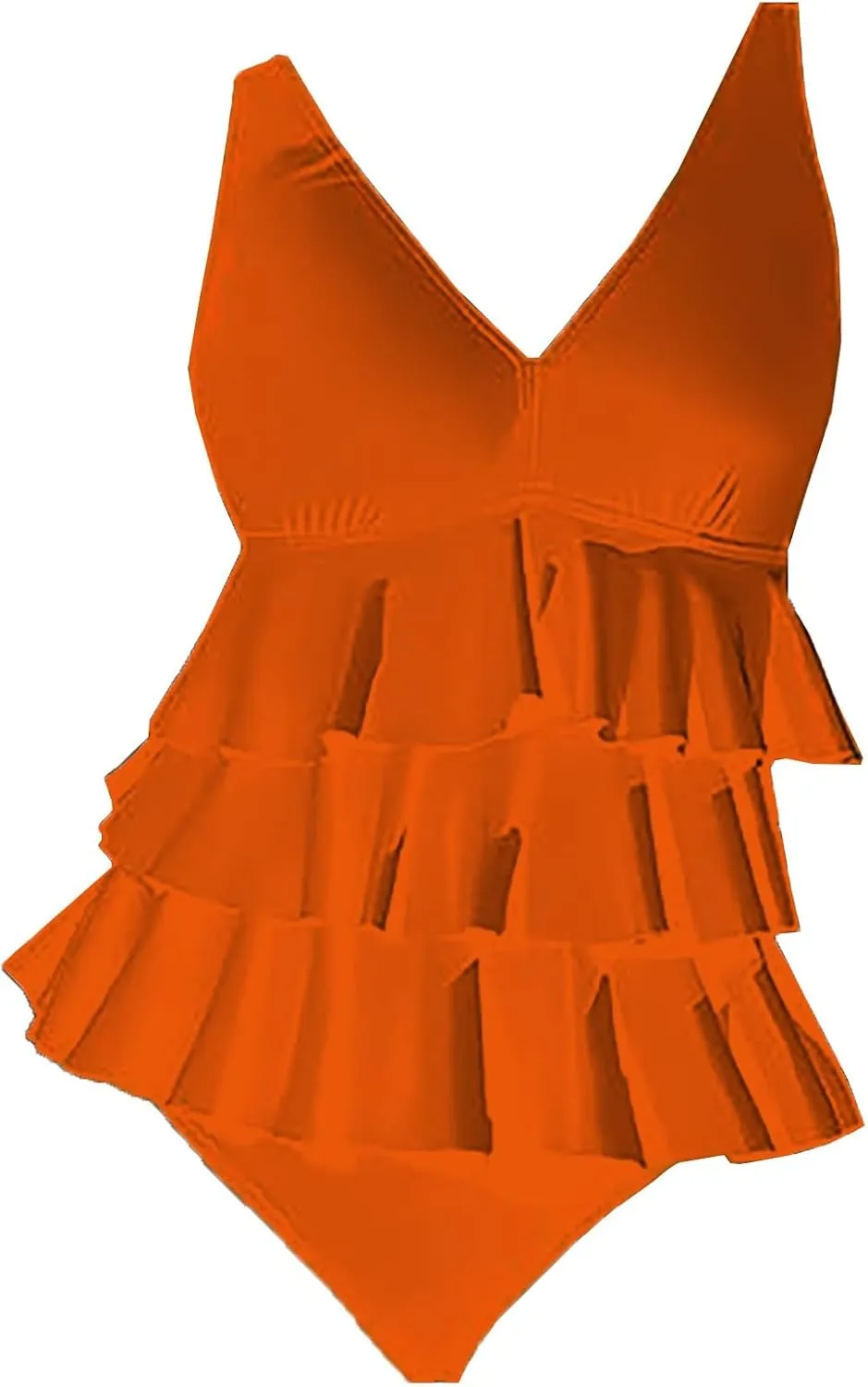 Womens Ruffled One Piece Swimsuits Slim Fit Cute Swimsuit with Chest Pad Without Brackets Pleated V Neck Swimsuit