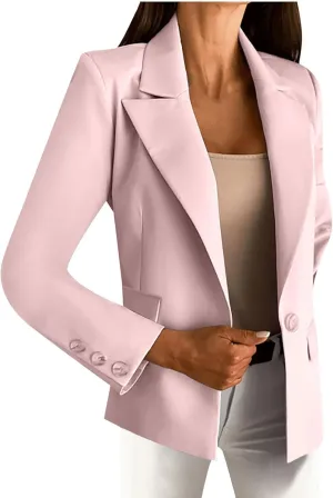 Xiaojmake Office Jackets for Women Fashion Long Sleeve Open Front Solid Blazers Suit Outerwear Button Work Coats with Pocket