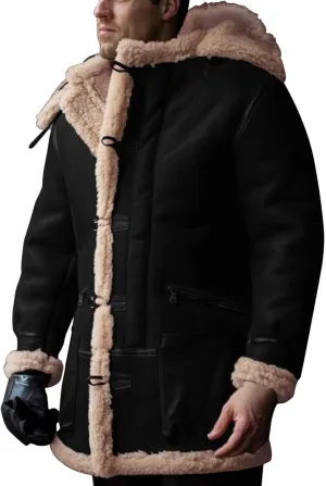 Ymosrh Men's Long Trench Coat Sherpa Fleece Lined Pea Coat Winter Warm Jacket Coat, M-3XL